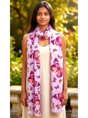 Vintage Long Neck Scarf Lavender with Butterlies Fashion Scarf